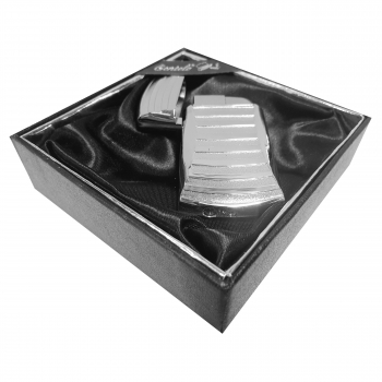 Ekskluzywna zapalniczka żarowa metalowa srebrna w paski w pudełku
